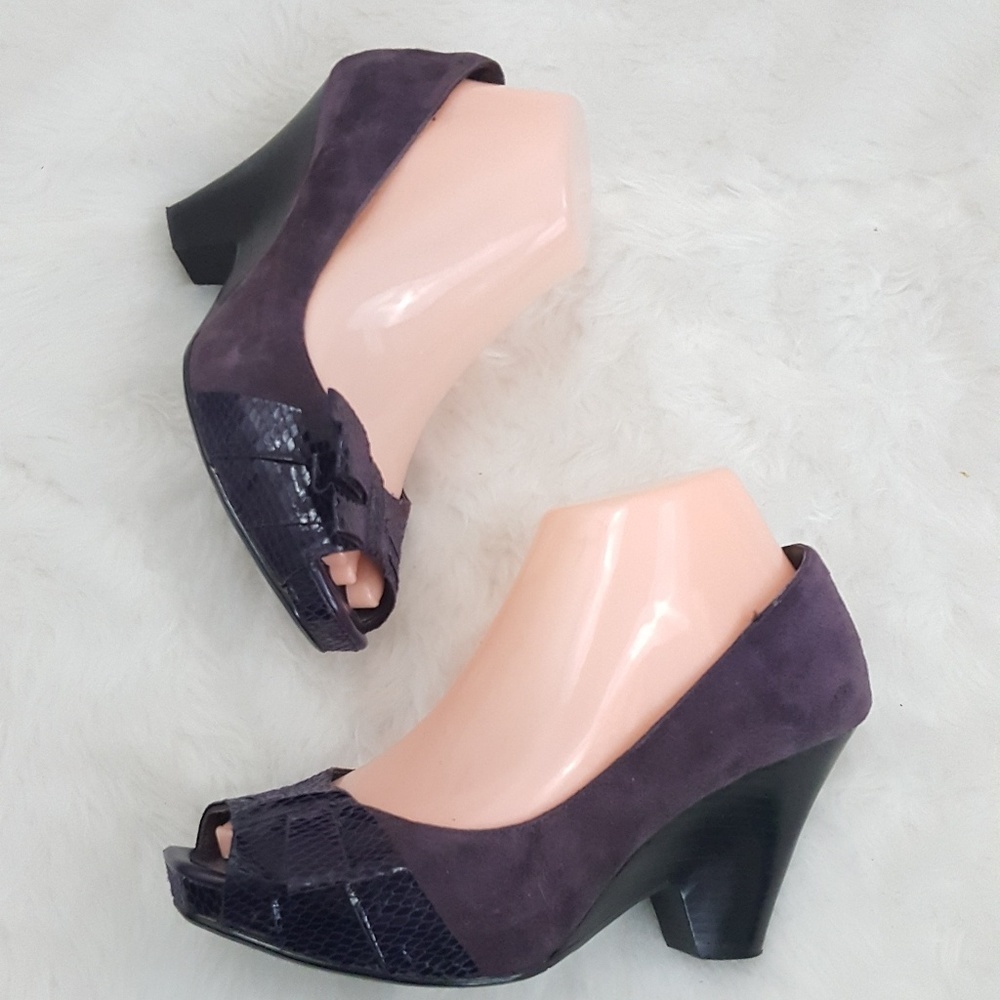 Moda‎ - Purple Suede & Reptile Peep Toes Wedges